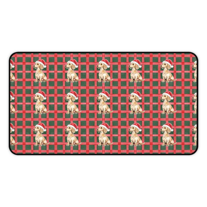 Dachshund Christmas Desk Mat, Red Green Plaid, Santa Dog Desk Pad