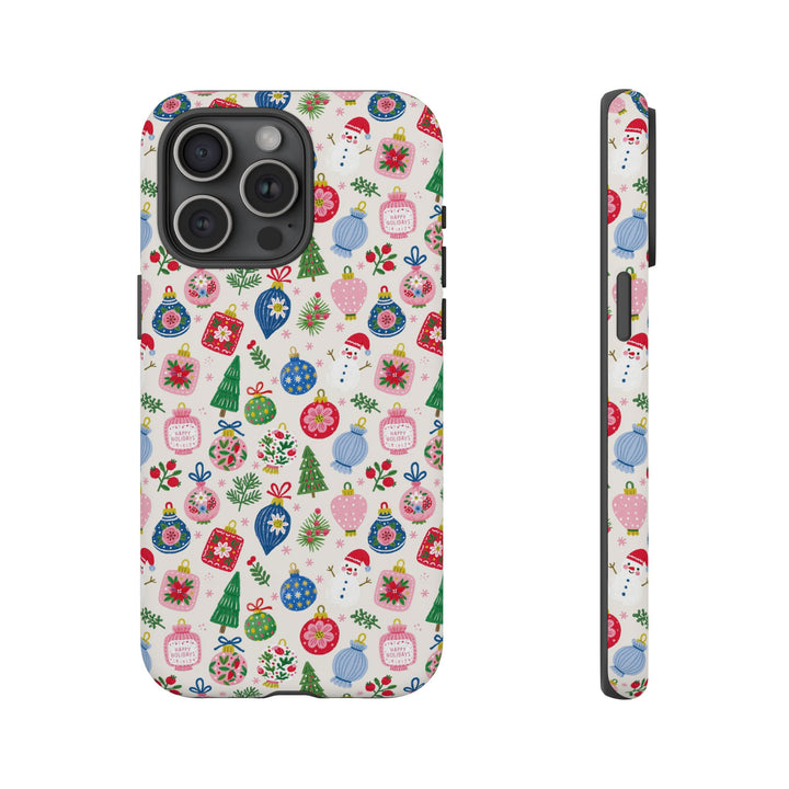 Colorful Christmas Ornament Tough iPhone Case, Pink Blue Holiday Bauble Phone Cover, Matte or Glossy