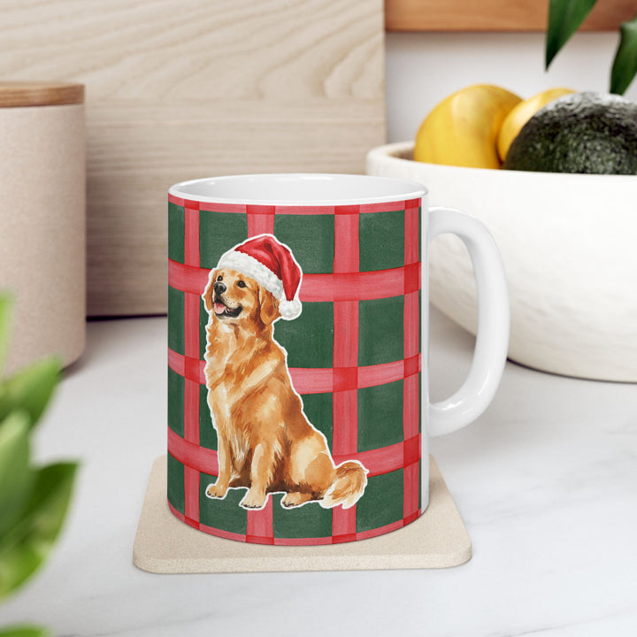 Copy of Golden Retriever Christmas Mug, Red Green Plaid, 11oz White Ceramic