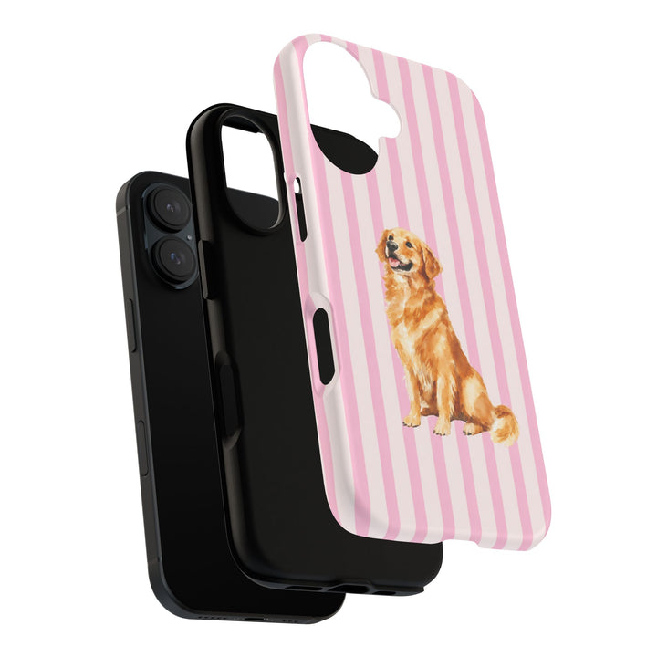 Golden Retriever iPhone Case, Pink Stripe Tough Phone Cover, Golden Retriever Mom Gift