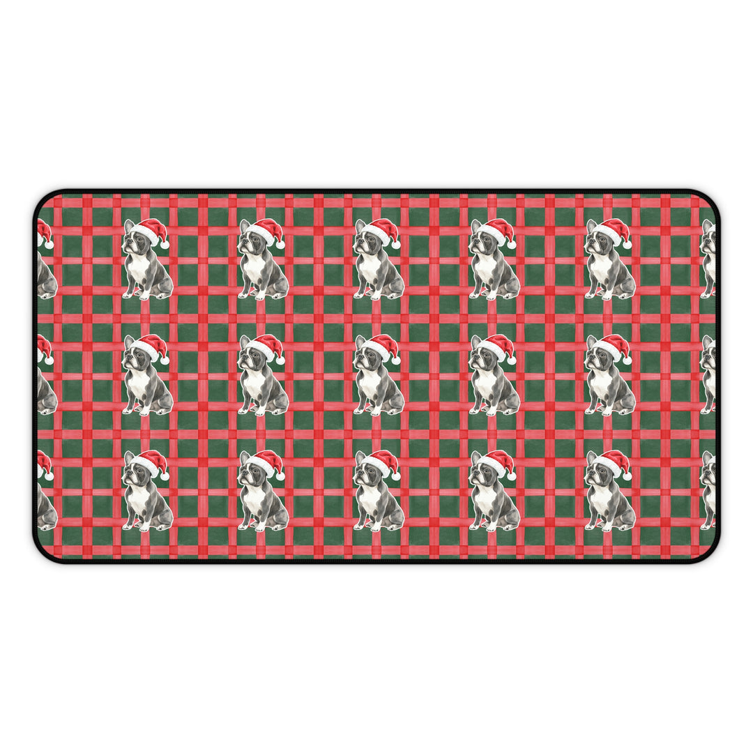 French Bulldog Christmas Desk Mat, Red Green Plaid, Santa Dog Desk Pad