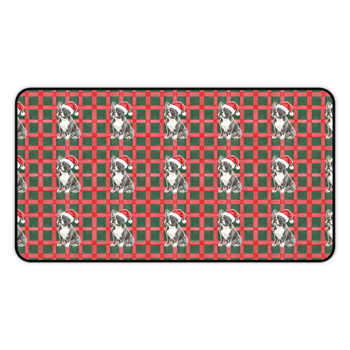 French Bulldog Christmas Desk Mat, Red Green Plaid, Santa Dog Desk Pad
