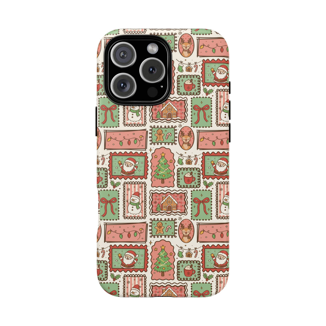 Vintage Christmas Frames Tough iPhone Case, Santa Snowman Gingerbread Holiday Phone Cover, Matte or Glossy