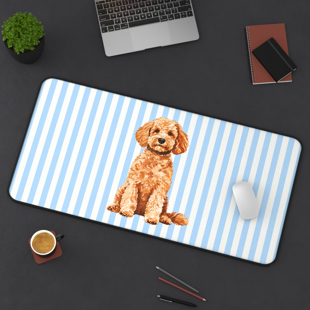 Goldendoodle Desk Mat, Blue Stripe Dog Mouse Pad, Doodle Mom Gift