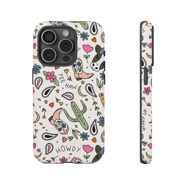 Western Cowgirl Tough iPhone Case, Pink Cowboy Boots and Howdy Phone Cover, Matte or Glossy