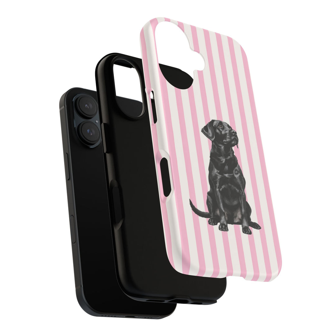 Black Lab iPhone Case, Pink Stripe Tough Phone Cover, Labrador Mom Gift