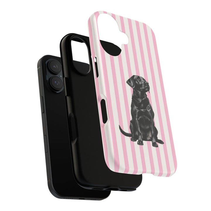 Black Lab iPhone Case, Pink Stripe Tough Phone Cover, Labrador Mom Gift