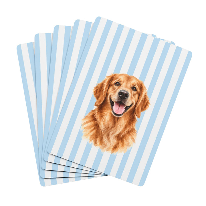 Custom Watercolor Dog Playing Cards, Light Blue White Stripes, Personalized Pet Photo Poker Deck