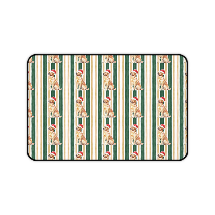 Yellow Labrador Christmas Desk Mat, Green Gold Stripes, Santa Dog Desk Pad