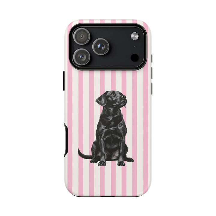 Black Lab iPhone Case, Pink Stripe Tough Phone Cover, Labrador Mom Gift