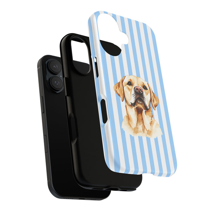 Yellow Lab iPhone Case, Blue Stripe Tough Phone Cover, Labrador Mom Gift