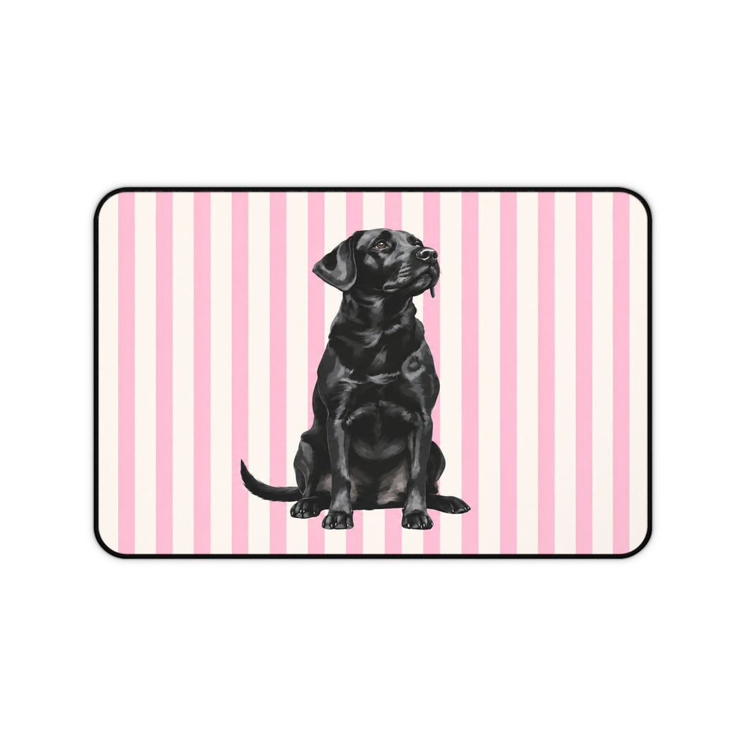 Black Lab Desk Mat, Pink Stripe Labrador Mouse Pad, Lab Mom Gift