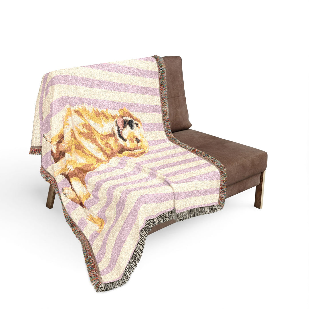 Golden Retriever Woven Blanket, Pink Stripe Cotton Throw, Golden Retriever Mom Gift, 60 x 50