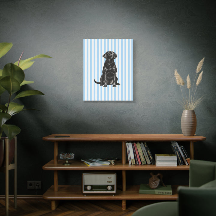 Black Lab Canvas Wall Art, Blue Stripe Labrador Stretched Canvas, Lab Mom Gift