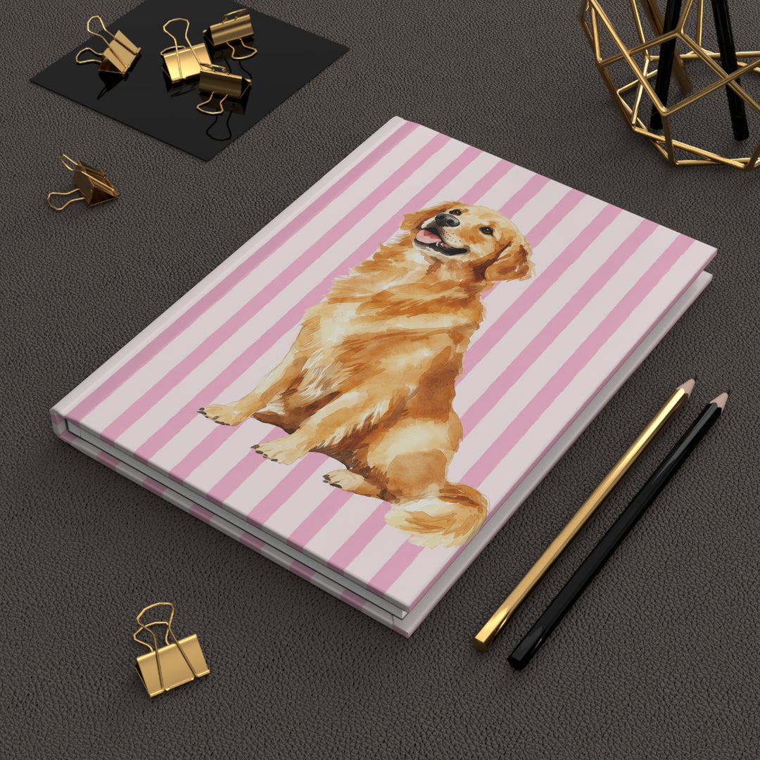 Golden Retriever Journal, Pink Stripe Hardcover Notebook, Golden Retriever Mom Gift, Golden Mama, New Puppy Gift