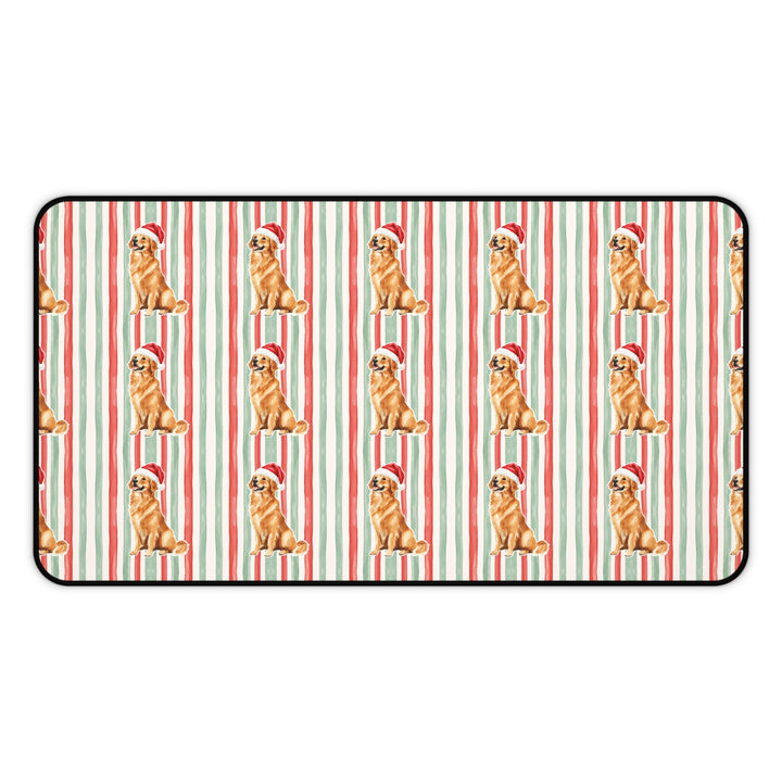 Golden Retriever Christmas Desk Mat, Red Sage Stripes, Santa Dog Desk Pad