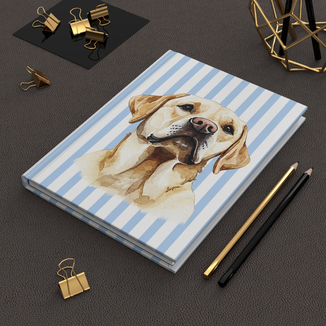 Yellow Lab Journal, Blue Stripe Hardcover Notebook, Labrador Mom Gift, New Puppy Gift
