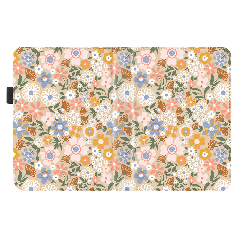 Blue & Yellow Floral Kindle Case with Stand & Hand Strap