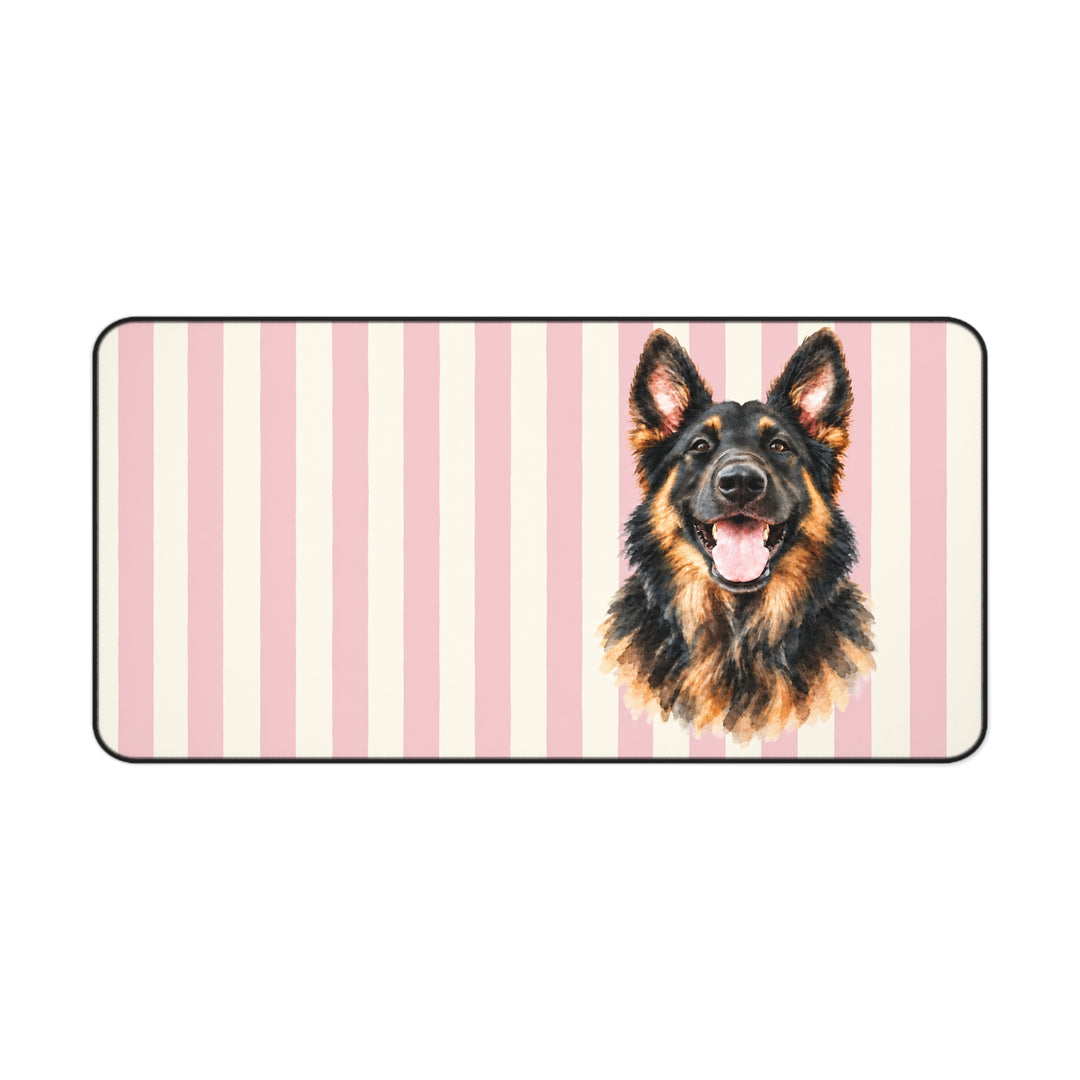 Custom Watercolor Pet Desk Mat, Light Pink Cream Stripes, Personalized Dog Photo Desk Pad
