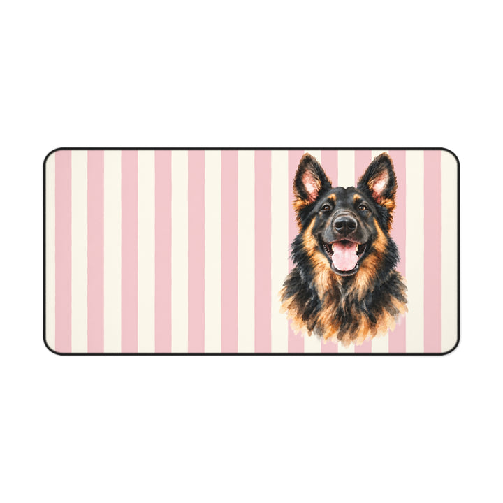 Custom Watercolor Pet Desk Mat, Light Pink Cream Stripes, Personalized Dog Photo Desk Pad