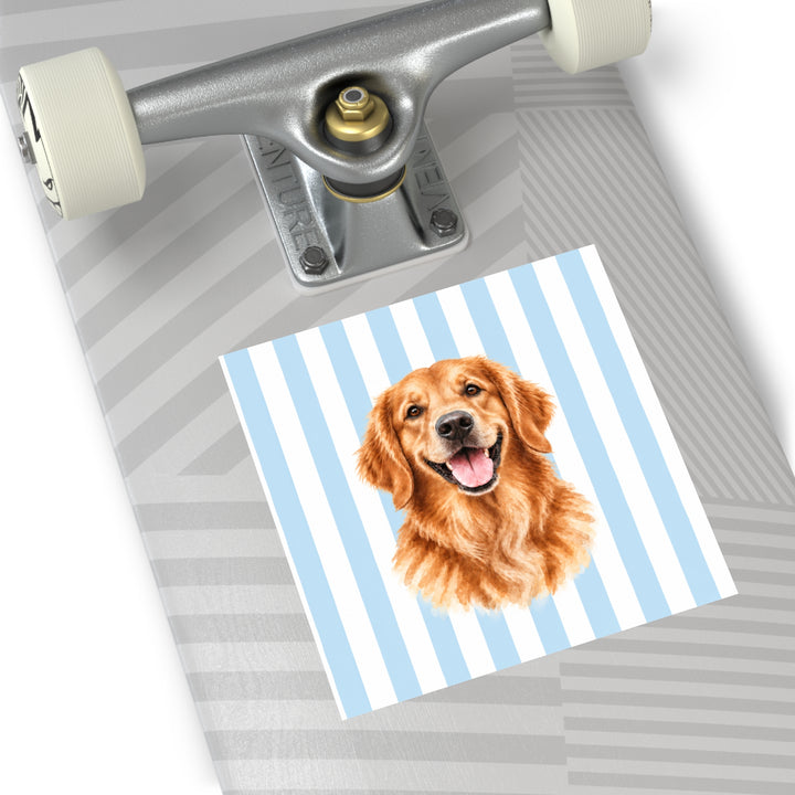 Custom Watercolor Dog Sticker, Light Blue White Stripes, Personalized Pet Photo Vinyl Decal, Dog Mom Gift