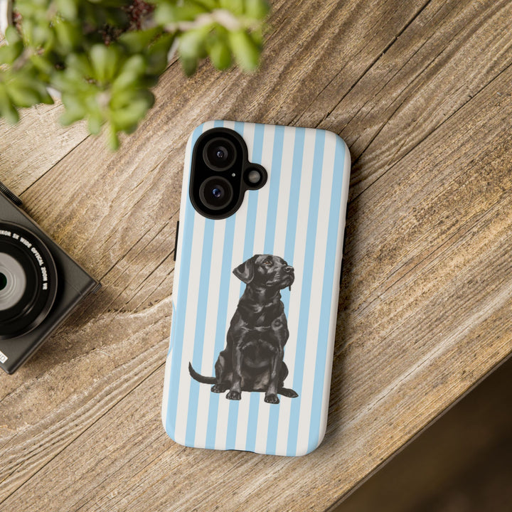 Black Lab iPhone Case, Blue Stripe Tough Phone Cover, Labrador Mom Gift