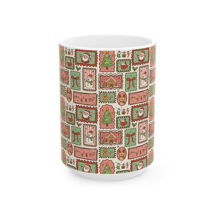 Vintage Christmas Frames Ceramic Mug, Santa Snowman Reindeer Coffee Cup, Cozy Holiday Gift, 11oz and 15oz