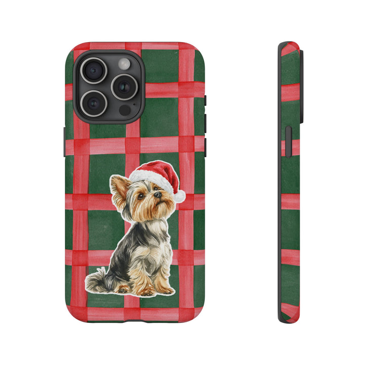 Yorkshire Terrier Christmas Tough iPhone Case, Red Green Plaid, Santa Dog Phone Cover
