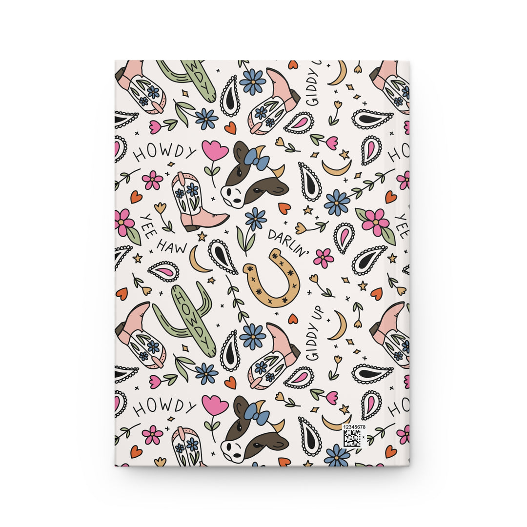 Western Cowgirl Hardcover Notebook, Pink Cowboy Boots and Howdy Lined Journal, Country Girl Gift