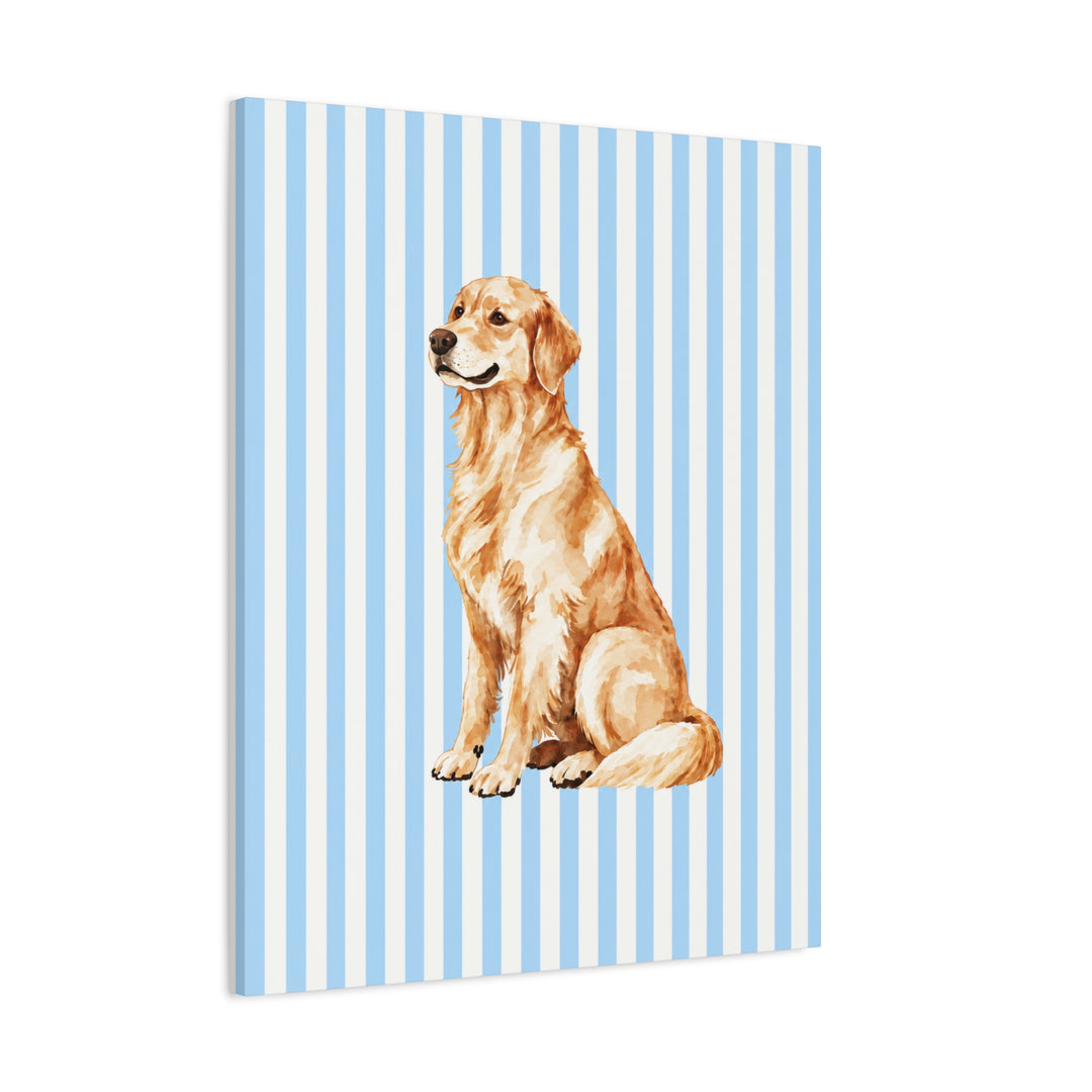 Golden Retriever Canvas Wall Art, Blue Stripe Stretched Canvas, Golden Retriever Mom Gift