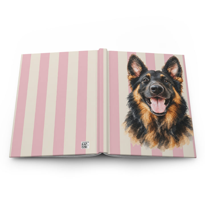 Copy of Custom Watercolor Dog Hardcover Notebook, Light Pink Cream Stripes, Personalized Pet Photo Journal