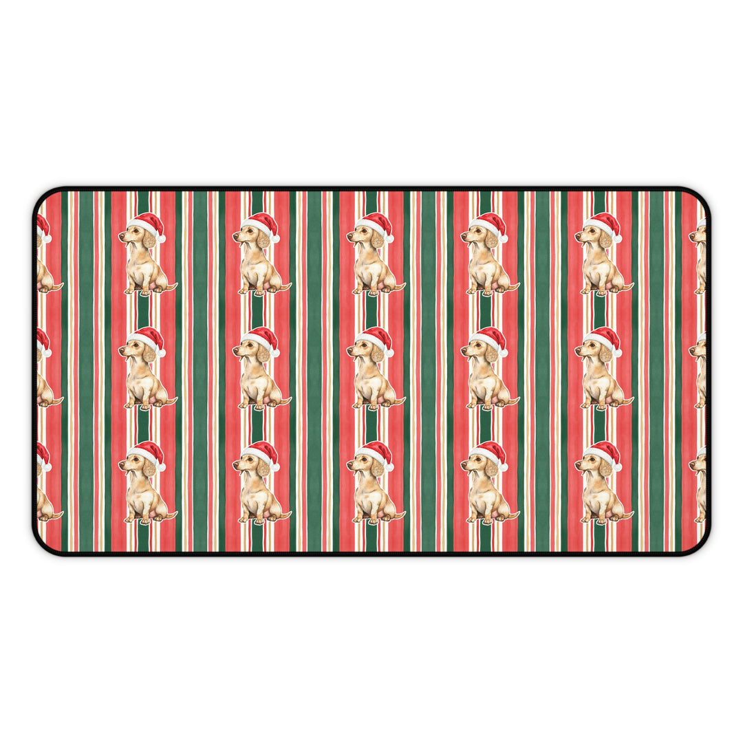 Dachshund Christmas Desk Mat, Classic Red Green Stripes, Santa Dog Desk Pad