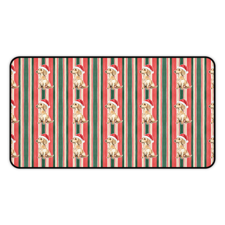 Dachshund Christmas Desk Mat, Classic Red Green Stripes, Santa Dog Desk Pad