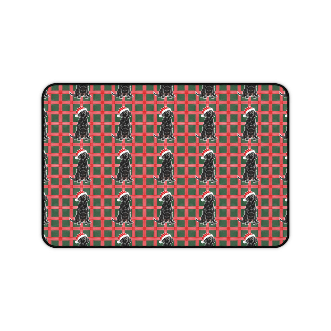 Black Labrador Christmas Desk Mat, Red Green Plaid, Santa Dog Desk Pad
