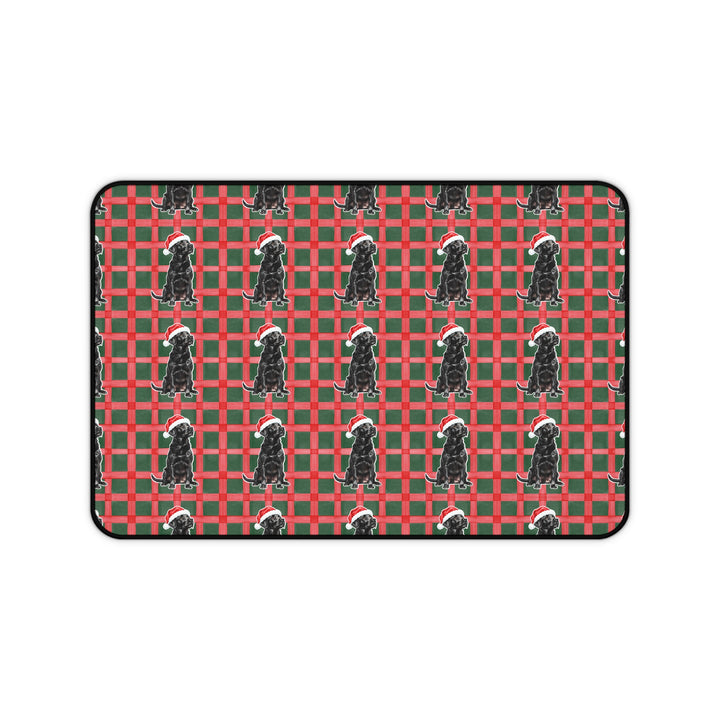 Black Labrador Christmas Desk Mat, Red Green Plaid, Santa Dog Desk Pad
