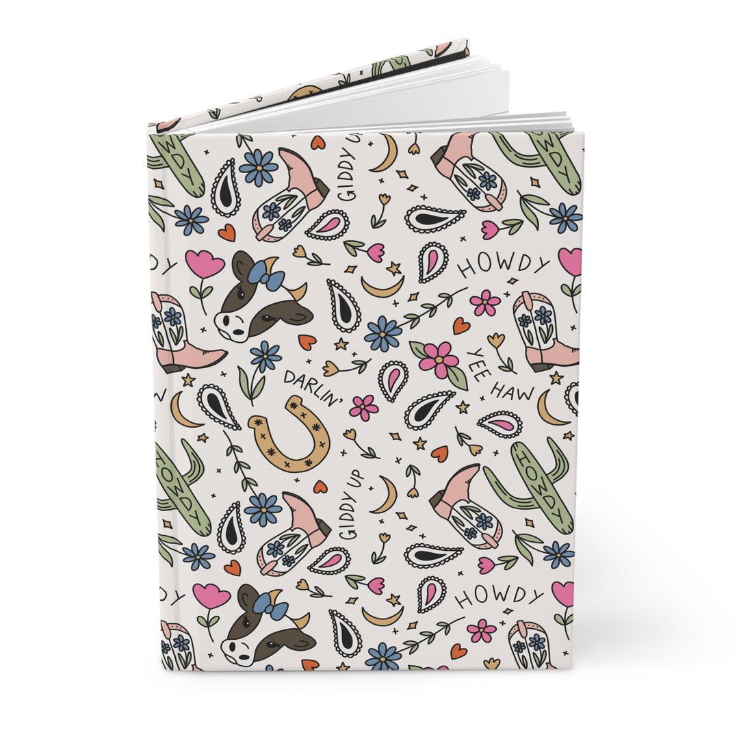 Western Cowgirl Hardcover Notebook, Pink Cowboy Boots and Howdy Lined Journal, Country Girl Gift