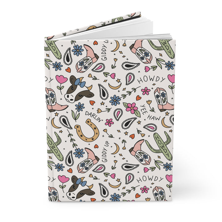 Western Cowgirl Hardcover Notebook, Pink Cowboy Boots and Howdy Lined Journal, Country Girl Gift