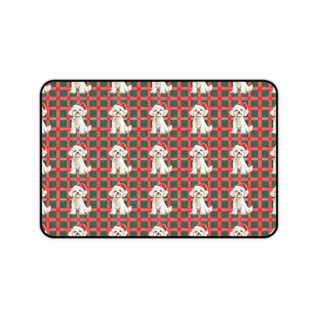 Maltese Christmas Desk Mat, Red Green Plaid, Santa Dog Desk Pad