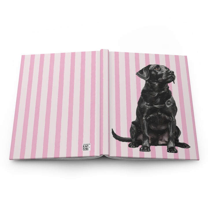 Black Lab Journal, Pink Stripe Hardcover Notebook, Labrador Mom Gift, New Puppy Gift