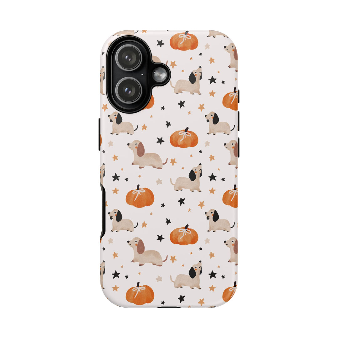 Dachshund Pumpkin Tough iPhone Case, Cute Fall Dog Phone Cover, Matte or Glossy