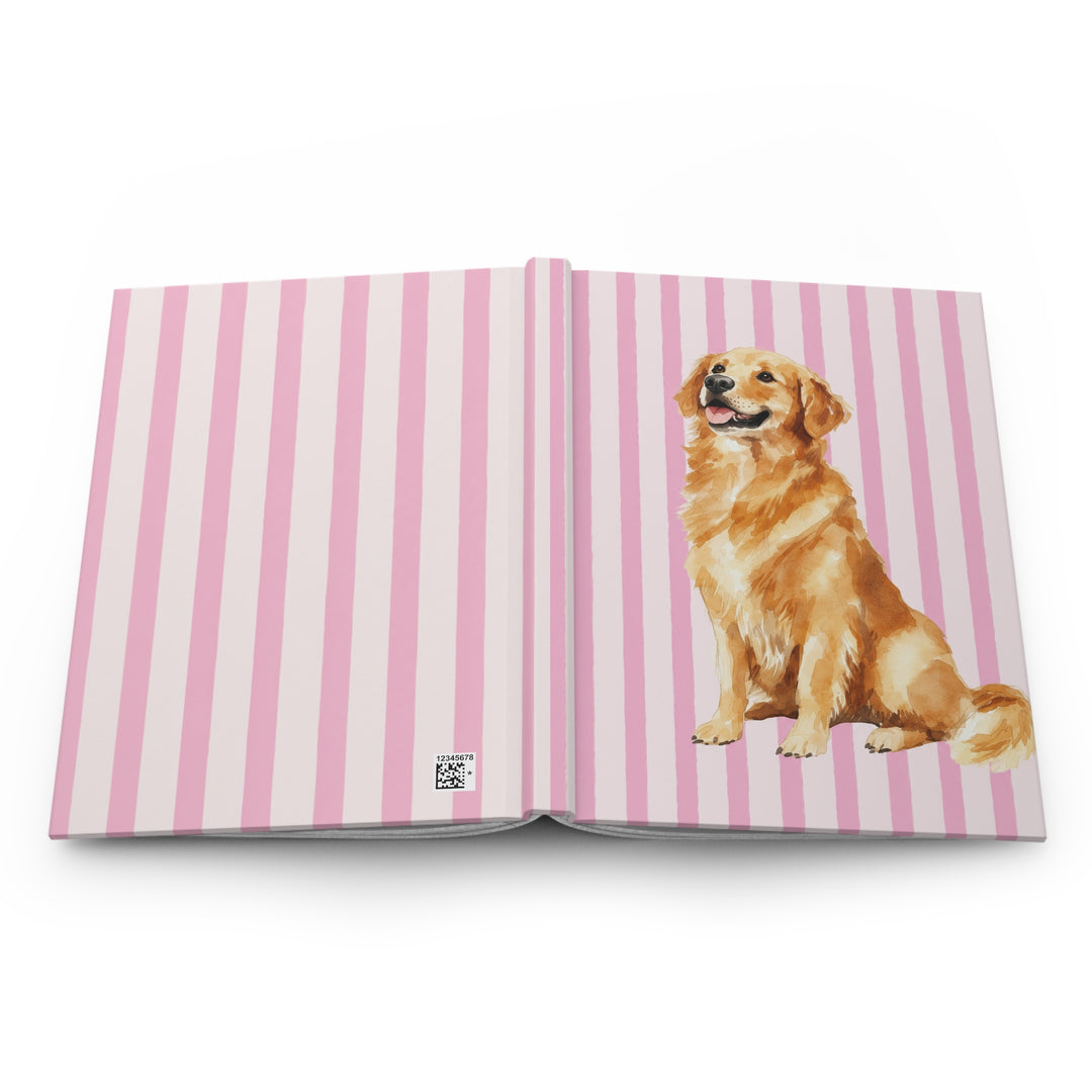 Golden Retriever Journal, Pink Stripe Hardcover Notebook, Golden Retriever Mom Gift, Golden Mama, New Puppy Gift