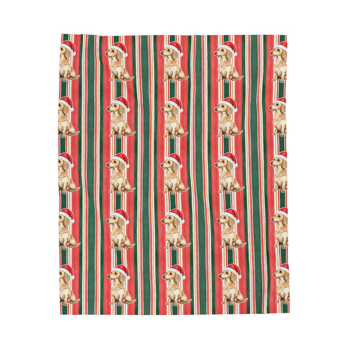 Dachshund Christmas Velveteen Plush Blanket, Classic Red Green Stripes, Santa Dog Throw