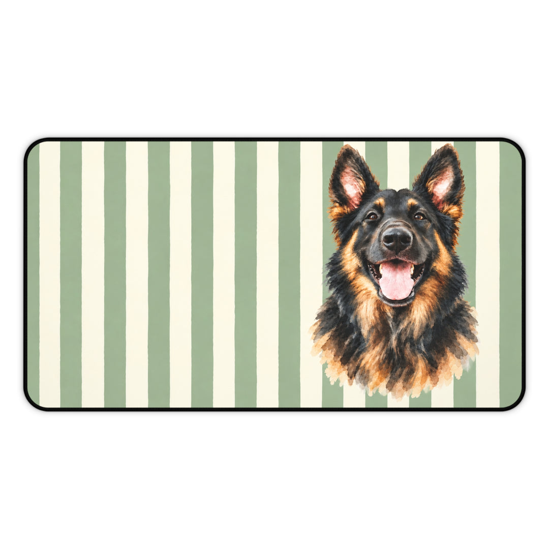 Custom Watercolor Pet Desk Mat, Sage Green Cream Stripes, Personalized Dog Photo Desk Pad