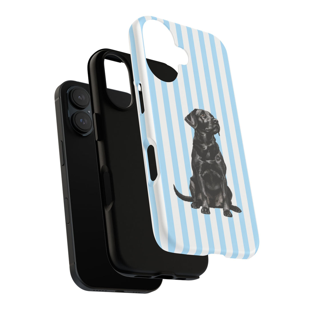 Black Lab iPhone Case, Blue Stripe Tough Phone Cover, Labrador Mom Gift