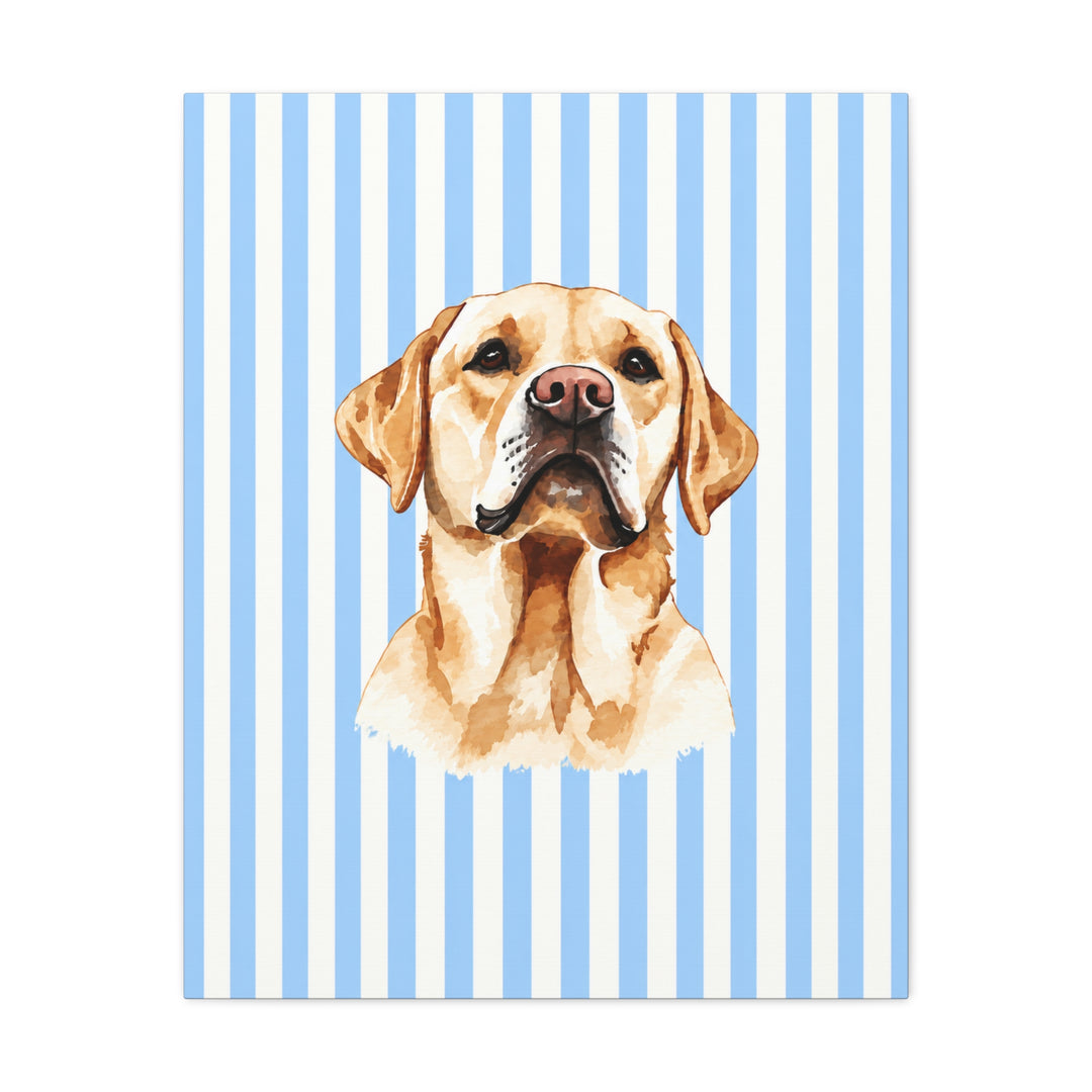 Yellow Lab Canvas Wall Art, Blue Stripe Labrador Stretched Canvas, Lab Mom Gift