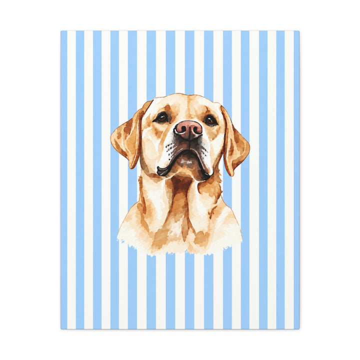 Yellow Lab Canvas Wall Art, Blue Stripe Labrador Stretched Canvas, Lab Mom Gift