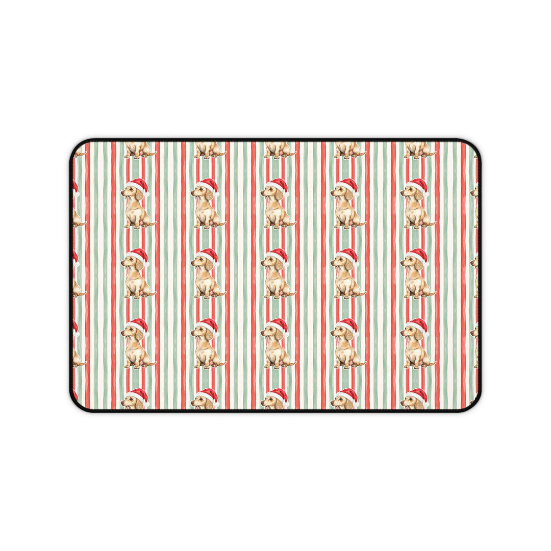 Dachshund Christmas Desk Mat, Red Sage Stripes, Santa Dog Desk Pad