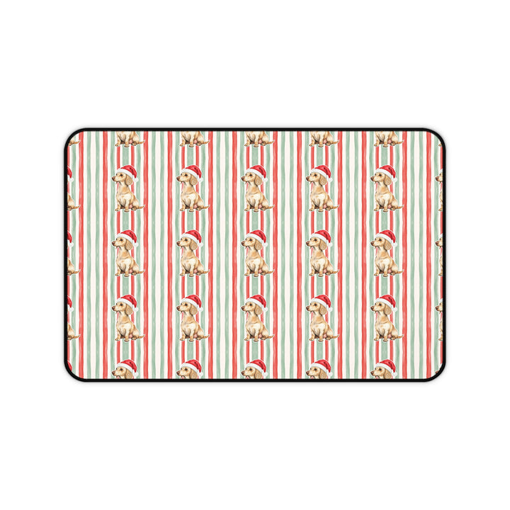 Dachshund Christmas Desk Mat, Red Sage Stripes, Santa Dog Desk Pad