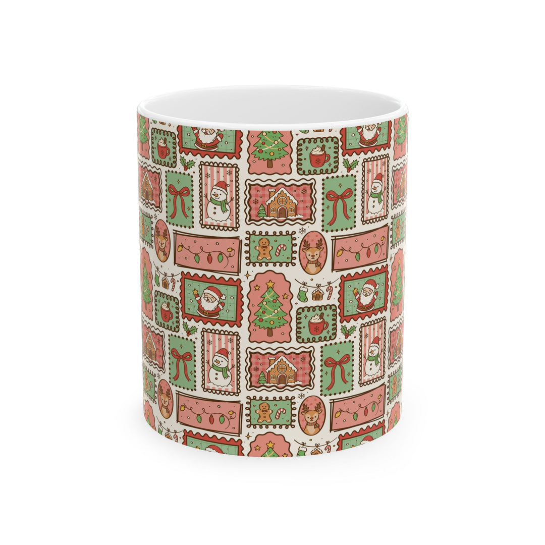 Vintage Christmas Frames Ceramic Mug, Santa Snowman Reindeer Coffee Cup, Cozy Holiday Gift, 11oz and 15oz