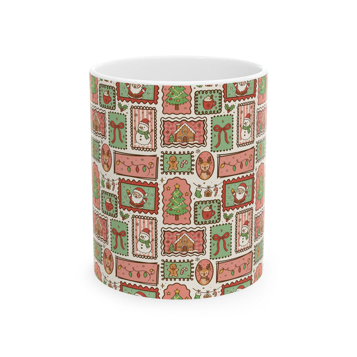 Vintage Christmas Frames Ceramic Mug, Santa Snowman Reindeer Coffee Cup, Cozy Holiday Gift, 11oz and 15oz
